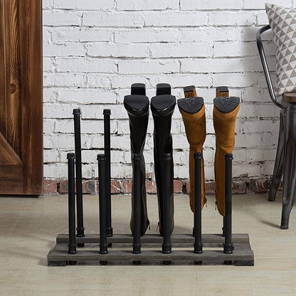 MyGift Rustic Wood Entryway Boot Rack Organizer Tall Boots Inverter Holder - Holds up to 6 Pairs (Vintage Gray Wood & Black Metal Material Wood, Metal)