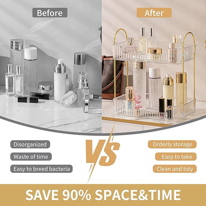 Akinbas 2 Tier Bathroom Organizer Countertop Makeup Perfume Tray Skincare Organizer for Bathroom Dresser Vanity (White)
