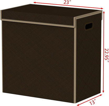 Simple Houseware Double Laundry Hamper with Lid and Removable Laundry Bags, Brown