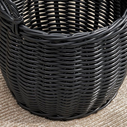 Isidore Round Resin Woven Basket with Handles | Multi-Purpose Organizer for Halloween & Thanksgiving Storage, Laundry, and More (13" x 13" x 10.2" - Black)