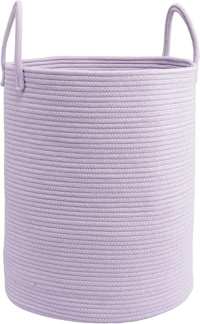 Woven Cotton Rope Laundry basket-15”X20” Laundry Hamper-Rope Storage Basket for Dirty Clothes, Toys and Blankets Perfect for Bathroom, Baby nursery and Living Room Storage (purple)