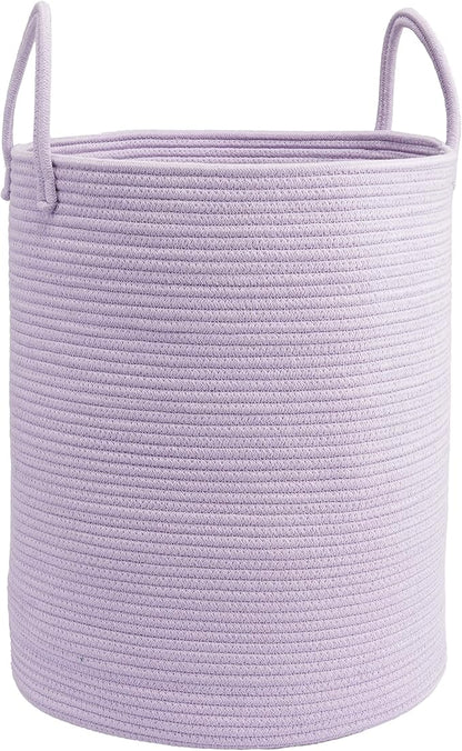 Woven Cotton Rope Laundry basket-15”X20” Laundry Hamper-Rope Storage Basket for Dirty Clothes, Toys and Blankets Perfect for Bathroom, Baby nursery and Living Room Storage (purple)
