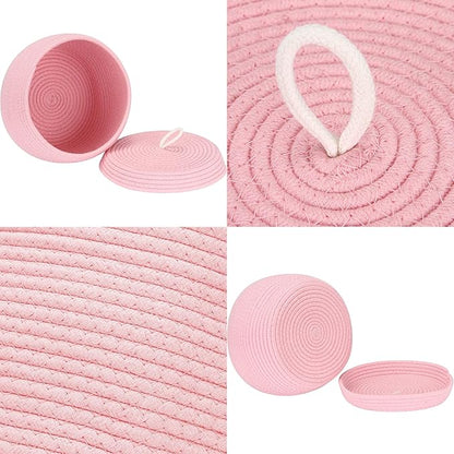Sea Team Round Cotton Rope Storage Basket with Lid, Decorative Woven Storage Bin, Pot, Caddy, Organizer, Container for Snacks, Towels, Plants, 10 x 7.5 Inches (Small, Pink)
