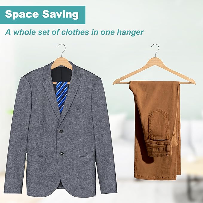 Quality Hangers Premium Slim Wooden Hangers 120 Pack - Thin Space Saving Hangers with 360 Degree Swivel Hook & Shoulder Groves Types of Clothing – Natural (120, Natural)