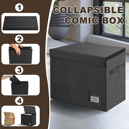 Leffis Comic Book Storage, Collapsible and Stackable Comic Short Box, Moistureproof Comic Box with Lid and Label Slot 15.5" X 7.5" X 11.3" Holds 150 Comics (5)