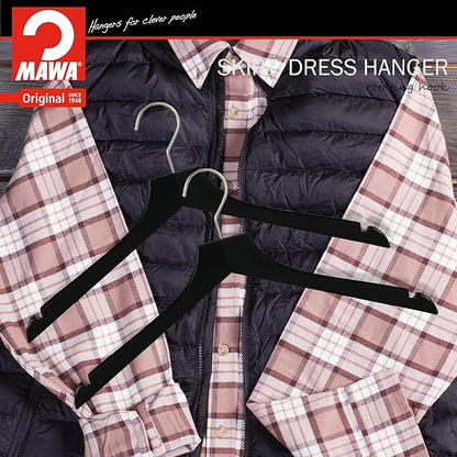 MAWA by Reston Lloyd, European Wooden Hanger, Beech Wood Straight Hanger with Shoulder Notches, Rotating Chrome Hook, Black Finish, for Shirts, Blazers, Dress Clothes Hanger, Set of 5 (26115)