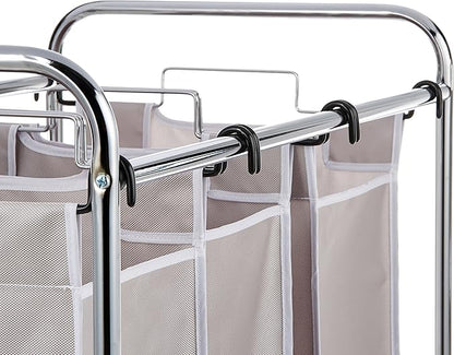Amazon Basics 3-Bag Laundry Sorter with Removable Bags, Metal Frame, Washable, Locking Wheels, Gray
