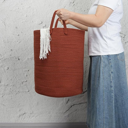 Woven Cotton Rope Laundry basket-15”X20” Laundry Hamper-Rope Storage Basket for Dirty Clothes, Toys and Blankets Perfect for Bathroom, Baby nursery and Living Room Storage (rustic)