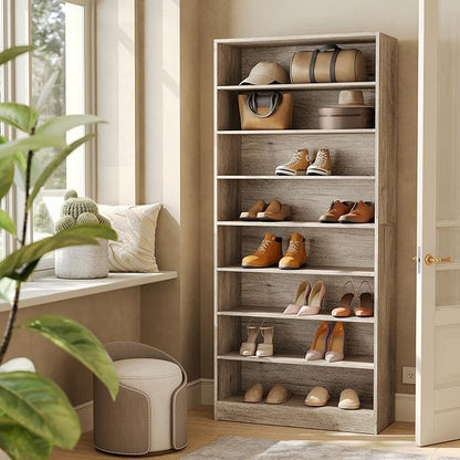LITTLE TREE 9-Tier Shoe Cabinet, 32 Pairs Wooden Shoes Cabinet with Adjustable Shelves for Entryway, 70.9" Tall Shoe Cabinet, Freestanding Modern Shoe Organizer for Living Room Bedroom, Light Grey