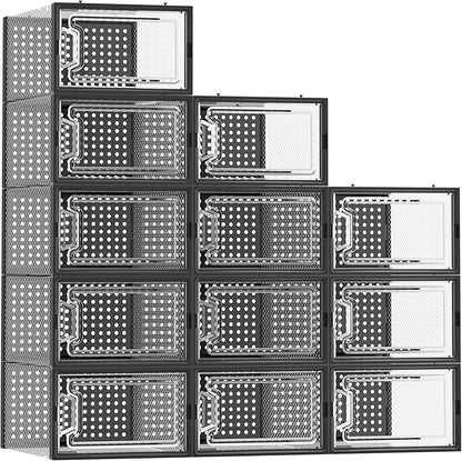 HOMIDEC Shoe Storage, 12 Pack Shoe Organizer for Closet, Shoe Boxes Clear Plastic Stackable Shoe Containers with Lids for Size 10