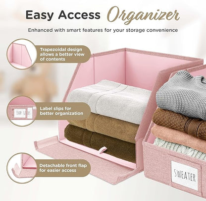 VIVIDECOR Open Front Trapezoid Closet Bins 12x12x10 – Easy Access Shelf Organizer for Clothes, Sweaters, Nursery Storage – Pink, 3 Pack