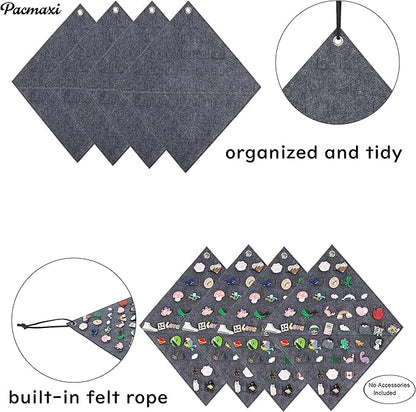PACMAXI 4 Pieces Hanging Brooch Pin Storage Organizer, Wall Display Banners for Enamel Pins, Buttons and Label Collections, Hold Up to 172 Pins.(Bag Only) (4 Pieces-Grey)