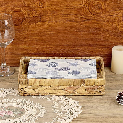 Bathroom Vanity Tray, Water Hyacinth Narrow Counter Tray with Handles, Decorative Woven Organizer Trays for Toilet Tank, Shelves, Farmhouse Hand Towels Basket Holder for Storage (Small)