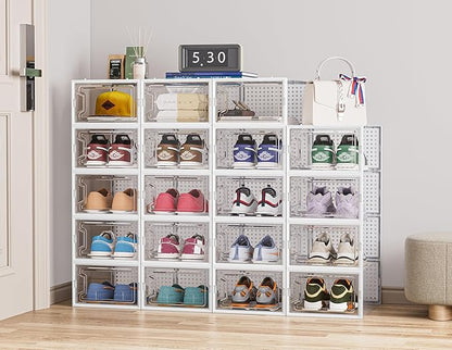 HOMIDEC Shoe Storage, 12 Pack Shoe Organizer for Closet, Shoe Boxes Clear Plastic Stackable Shoe Containers with Lids for Size 10