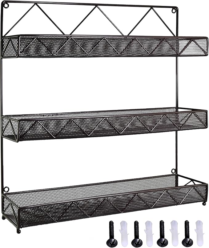 AMT 3 Tier Nail Rack, Pack Metal Wall Mount Organizer, Essential Oils Organizer, Pantry Cabinet Door Shelf Storage. Hanging Display for Spice Jars, Sauces, Cosmetic Beauty Bottles