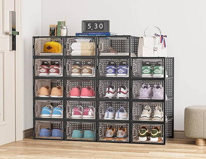 HOMIDEC Shoe Storage, 12 Pack Shoe Organizer for Closet, Shoe Boxes Clear Plastic Stackable Shoe Containers with Lids for Size 10