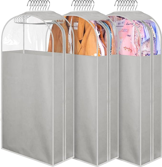 MISSLO 10" Gusseted Garment Bags for Hanging Clothes 40" Clear Suit Bags for Closet Storage Suits Cover Coat Protector, 3 Packs, Grey