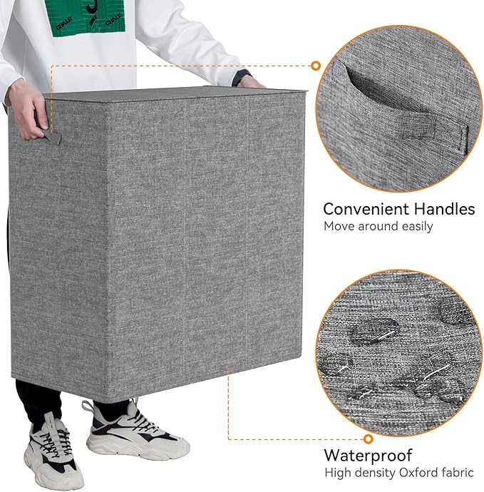 WOWLIVE 180L Laundry Hamper with Lid 3 Section,Large Laundry Basket with Removable Bags and Handles,Collapsible Dirty Clothes Hampers for Laundry,Laundry Basket Organizer for Laundry Room,Dorm,Grey