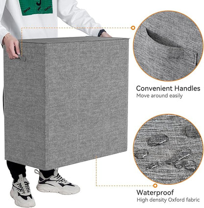 WOWLIVE 180L Laundry Hamper with Lid 3 Section,Large Laundry Basket with Removable Bags and Handles,Collapsible Dirty Clothes Hampers for Laundry,Laundry Basket Organizer for Laundry Room,Dorm,Grey