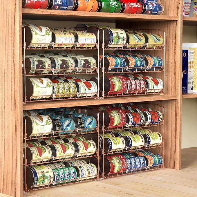 Simple Houseware Stackable Can Organizer Rack for Pantry/Cabinet – 11.5" D x 17" W x 13.75" H, Holds 36 Cans, 3-Tier Can Food Storage Dispenser, Rose Gold