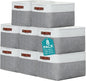 Uiifan 8 Pack 16 x 12 x 10 Inch Large Storage Baskets Collapsible Fabric Storage Cubes Bins with Handles for Shelves Closets Nursery Home Clothes Toys Organizers, Gray