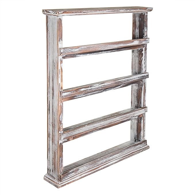 MyGift Wooden Spice Rack Wall Mount, Hanging 4 Tier Seasoning Jar Shelf Organizer, Condiment Storage for Kitchen, Pantry, Large Spice Organization, Vintage Rustic Torched