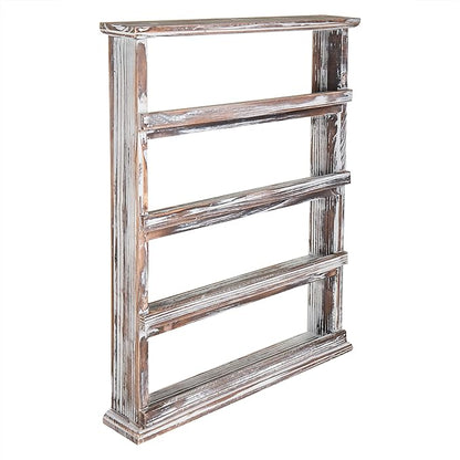 MyGift Wooden Spice Rack Wall Mount, Hanging 4 Tier Seasoning Jar Shelf Organizer, Condiment Storage for Kitchen, Pantry, Large Spice Organization, Vintage Rustic Torched