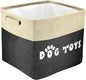 PET ARTIST Dog Toy Basket, Collapsible Dog Toy Bin Box with Comfortable Handles, Large Pet Toy Storage Basket Organizer for Accessories, Toys,Coat & Clothing,Blanket Leash (Black, L:15"x13"x12")