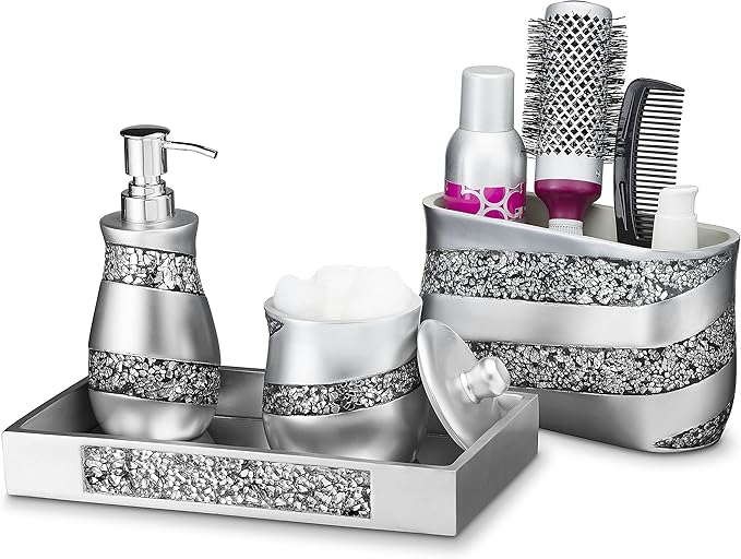 Creative Scents Silver Mosaic Bathroom Tray - Decorative Bathroom Vanity Tray - Perfume Tray for Dresser - Small Rectangle Mirror Tray for Perfume and Makeup - Bling Silver Bathroom Accessories