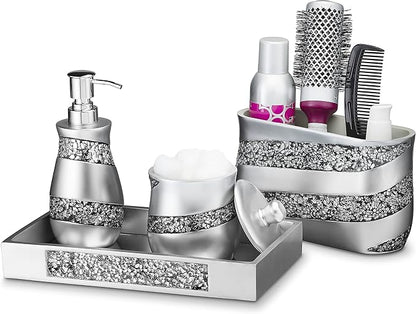 Creative Scents Silver Mosaic Bathroom Tray - Decorative Bathroom Vanity Tray - Perfume Tray for Dresser - Small Rectangle Mirror Tray for Perfume and Makeup - Bling Silver Bathroom Accessories