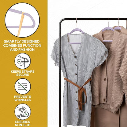 Techzoo Premium Velvet Hangers 50 Pack Ultra Thin Non Slip Adult Felt Space Saving Suit Hanger for Closet Heavy Duty Coat Pants Jackets Dress Hangers 360° Swivel Hook Hold Upto 10 lbs Purple Hangers