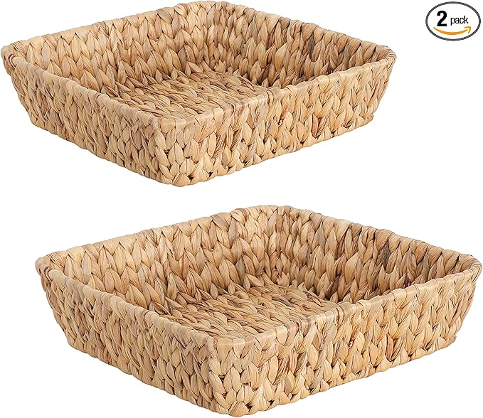 Small Wicker Basket Tray 2 Pack, Small Rattan Basket Set for Gifts,Entryway Console,Tabletop,Office | Woven Wicker Decorative Desk Baskets for Organizing