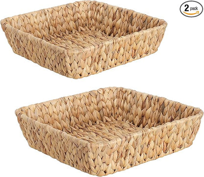 Small Wicker Basket Tray 2 Pack, Small Rattan Basket Set for Gifts,Entryway Console,Tabletop,Office | Woven Wicker Decorative Desk Baskets for Organizing