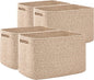 OIAHOMY 4 Pack Storage Baskets for Organizing, Cube Storage Bins for Shelves, Rectangle Storage Baskets With Handles, Woven Baskets for Storage, 12.7''Lx9''Wx7.8''H, Mixed Brown