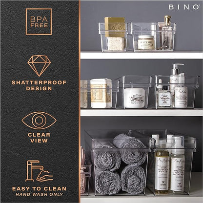 BINO | Plastic Storage Bins, Small | THE HANDLER COLLECTION | Multipurpose Organizer Bins | Kitchen Pantry Organizers and Storage | Clear Containers for Organizing Home | Freezer Organizer