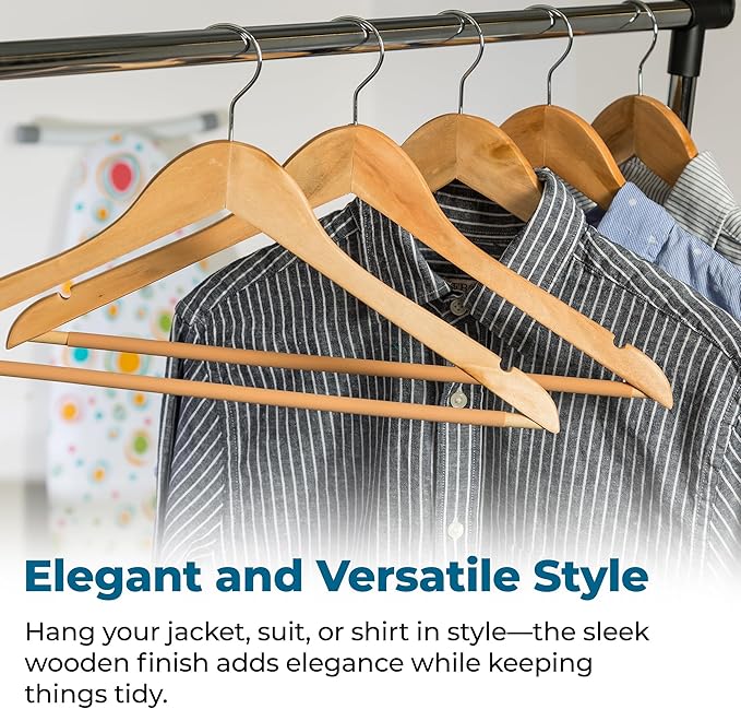 Honey-Can-Do Sturdy Maple Wood Hangers – Non-Slip Grooved Bar, Perfect for Shirts and Suits, Durable & Stylish, (Pack of 72)