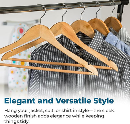Honey-Can-Do Sturdy Maple Wood Hangers – Non-Slip Grooved Bar, Perfect for Shirts and Suits, Durable & Stylish, (Pack of 72)