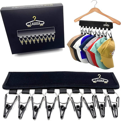LASOSA Hat Organizer for Closet, Set of 2 - Space-Saving Cap Rack for Baseball Hats, Beanies, Scarves and More - Portable, Adjustable and Easy to Install - Premium Quality, Durable Design (Black)