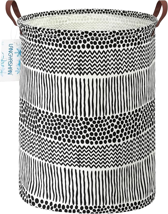 Laundry Basket Canvas Fabric Collapsible Organizer Basket for Storage Bin Toy Bins Gift Baskets Bedroom Clothes Children Nursery Hamper (Black line)