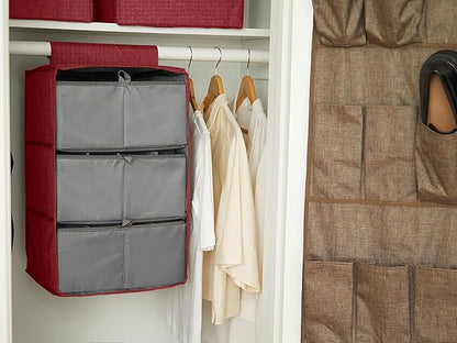Covermates Keepsakes Hanging Closet Organizer Set - Heavy Duty Material, Sturdy Interior Shelves, Includes Trays with Dividers - Closet Storage, Red Heather