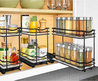 LYNK PROFESSIONAL® Pull Out Spice Organization for Cabinets - 4-3/8 inch Wide – Spice Rack for Inside Cabinets, Slide Out Spice Rack Organizer for cabinet – Pull Out Spice Rack, Sliding 2 Tier Black
