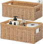 Vagusicc Wicker Storage Basket, Set of 2 Hand-Woven Paper Rope Wicker Baskets for Organizing Decor Storage Bins for Counter Shelves Pantry Basket Small Toilet Paper Basket for Toilet Tank Top, Natural