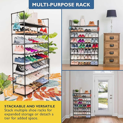 Sundaze Shoe Rack - 8 Tier Shoe Rack for Front Door Entrance, Sturdy Tall Shoe Organizer for Closet, Bedroom, Entryway, Garage, Non Woven Fabric Shelf, Black, Holds Up to 40 Pairs