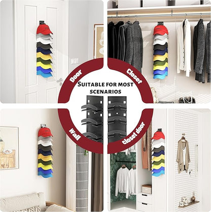 Hat Organizer Hold up to 10 Hats, Hat Rack for Wall with Strong Adhesive, Hat Organizer for Baseball Caps Display for Door Closet, Hat Hanger Holder Storage Multilayer Two Mounting Option(White)