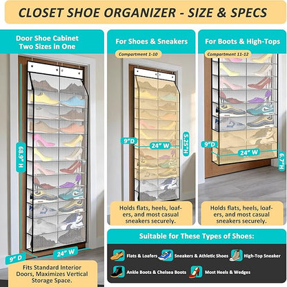 Kotkn 24-Pair Over Door Shoe Organizer for Family & Kids, Double Sided | Hanging Storage for Sneakers, Boots, Toys & Room Organization-Pearl White