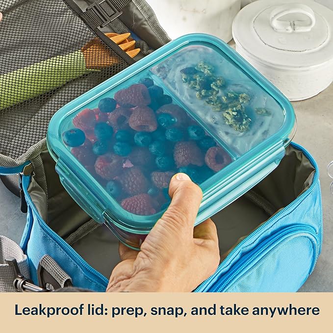 Pyrex Glass MealBox (5-Pack, 2.3 Cup) Divided Compartments with Locking Lids, For Meal Prepping and Portioning, BPA Free Microwave Dishwasher Safe