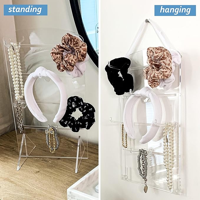 FROG SAC Jewelry Organizer, Clear Acrylic Bracelet and Necklace Holder, Headband Storage Organization, Hair Scrunchie Stand for Room, Wall Mounted Hanging Organizers, Bedroom Vanity Ring Display