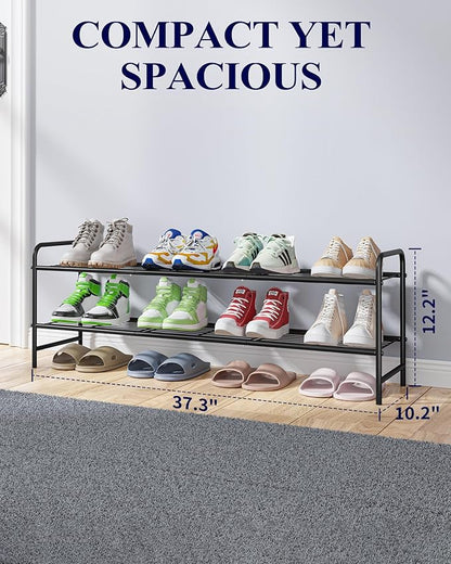Kitsure Shoe Rack - Stainless Steel Shoe Organizer, Sturdy Shoe Rack for Closet and Front Door Entrance, Free Standing Shoe Shelf, Closet Organizers and Storage, 37.3" Wide - 2 Tier, Black