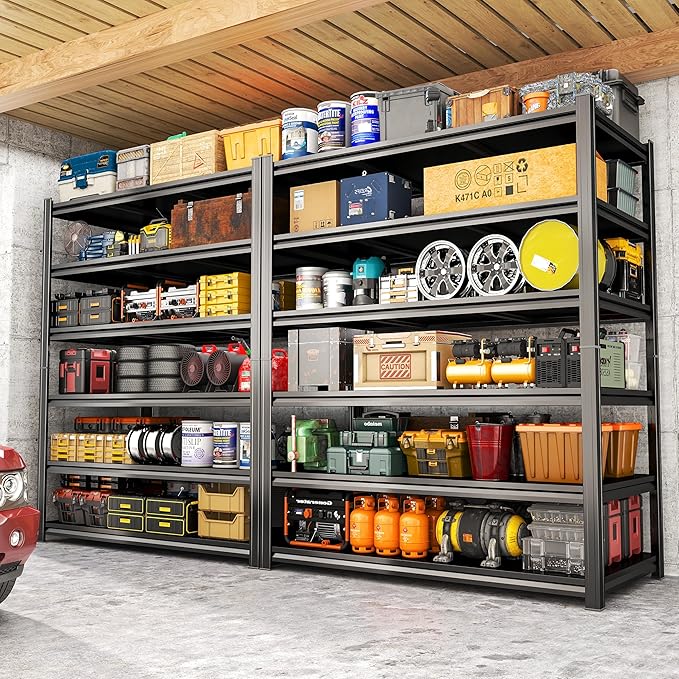 Garage Shelving Unit, 6-Tier Adjustable Garage Storage Shelves, 2500 Lbs Heavy Duty Shelving, Industrial Metal Shelves