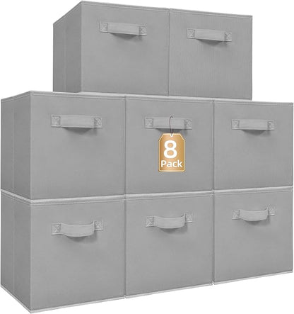 STORAGE MANIAC Storage Cubes, 11 Inch Collapsible Storage Bins with Handles, 8 Pack Fabric Foldable Bins for Organization, Durable Storage Bins for Closet, Shelves, Offices, Toys, 8-Pack Grey